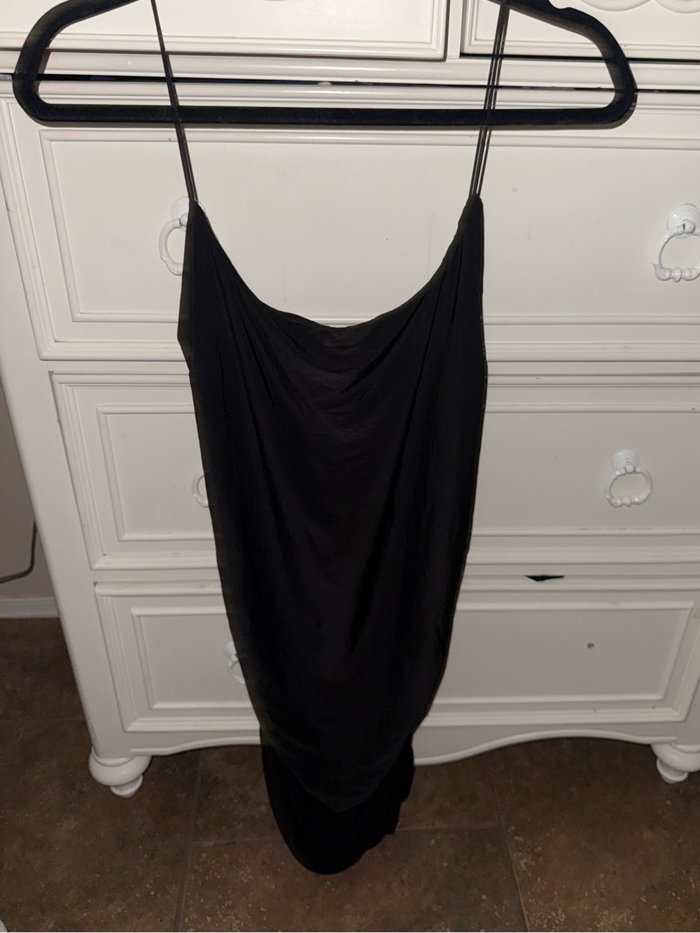 Black Slip Midi Dress with Cowl Neck